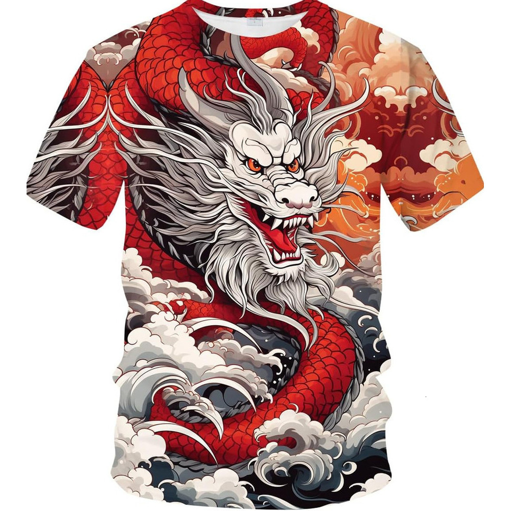 Mens T shirt Men's Dragon Shirt 3D Fantasy Animal Themed T-Shirt Vintage Funny Short Sleeve Tees Tops tee Casual tops summer clothes Divine Drago