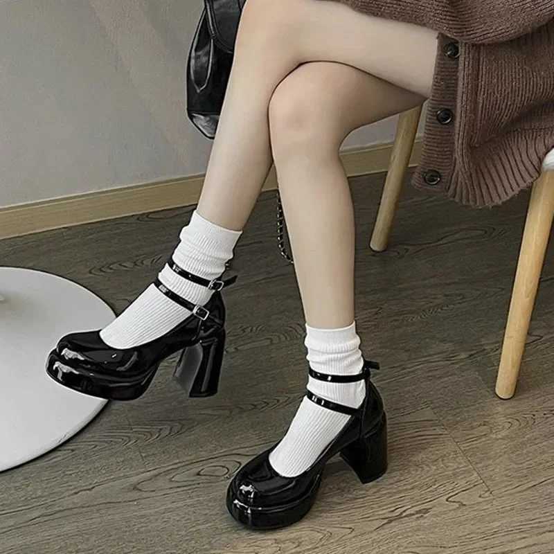 2024High H Wens Spring Autumn Pumps Shoes Red Black Thick Sold Jane Ankle Buckle 9cm Chunky Y250301