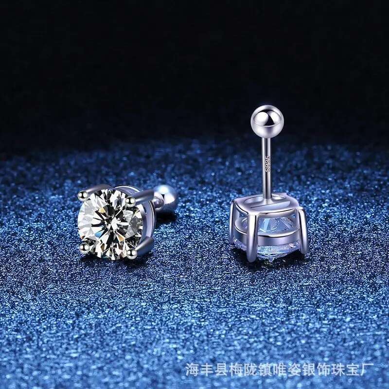 Real 0.5-2ct Moissanite Screw Stud D Color Sterg Sier 4 Prong Dia Earrings For Women Wedding Fine Jewelry