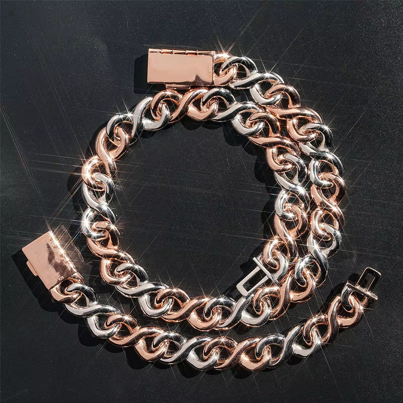 New 18mm Hip Hop Two Color Cuban Chain No. 8 Sier VVS Silica Bracelet