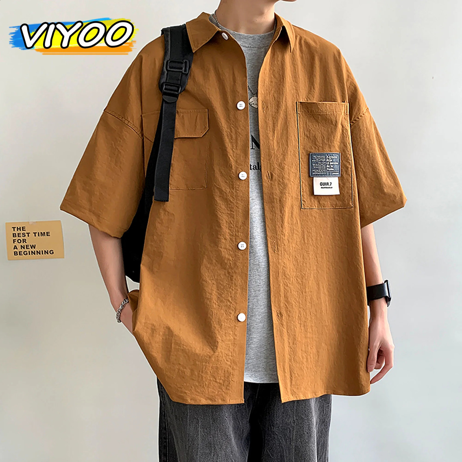 Summer mens 5XL ultra-fine short sleeved shirt Japanese casual lapel shirt street multi pocket mens Camisas 250225