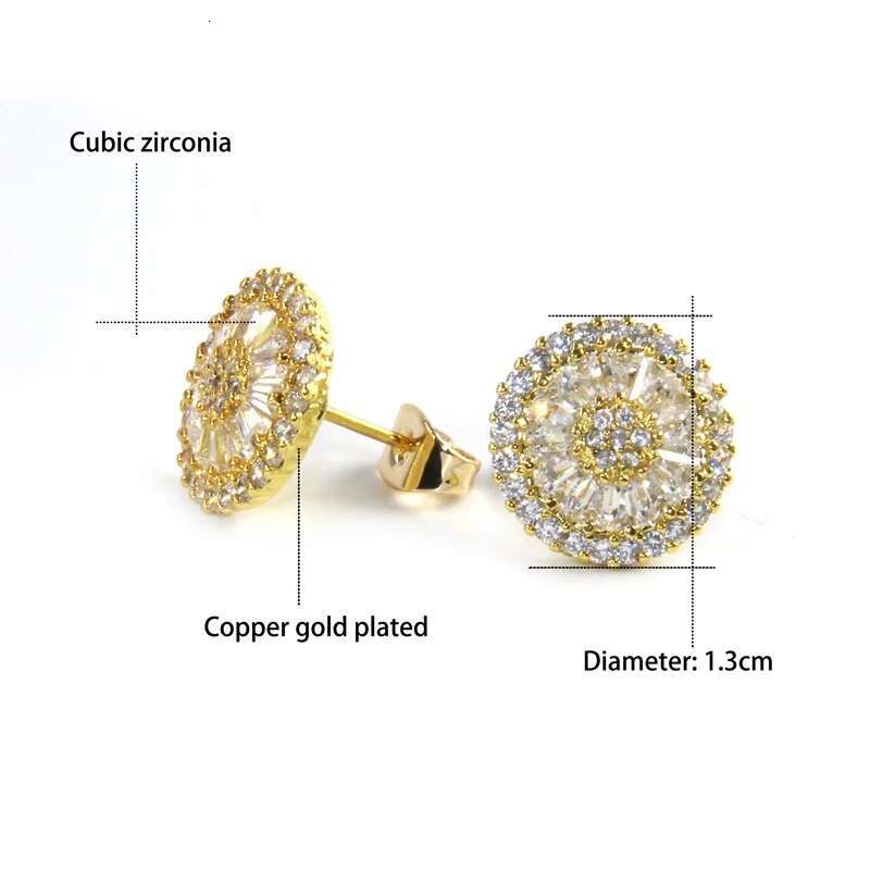 SUNSLL Pins Clear Cubic Zirconia Round Pizza Stud Earrings For Women Girls Gold Color Banquet Party Fashion Jewelry Gifts
