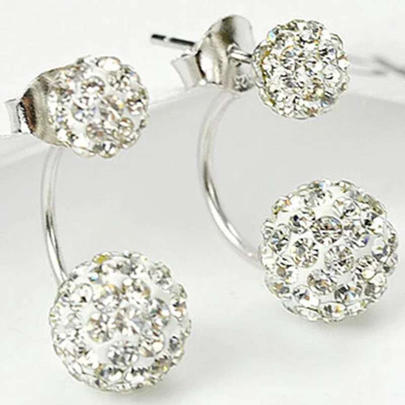 Women's Double Crystal Ball Sier-plated Delicate Stud Earrings Fashion Jewelry Accessories