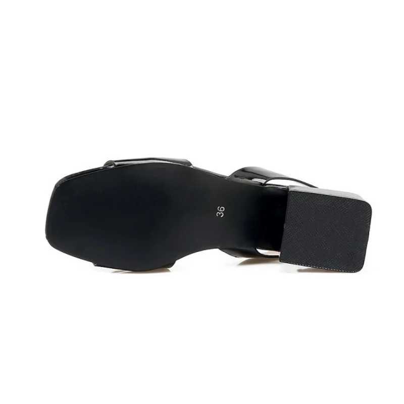 Black White Sandals Wen Summer Square H Slip On Off New Ladies Shoes Cust Patent Leather Sandalias Hot Mujeres Wsh3893 Z250301
