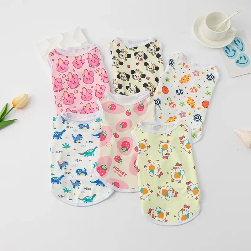 New Pet Dog Cut Cartoon Print Vest Breathable Pet Dog T-shirt Puppy Shirt French Bulldog Chihuahua Small Medium Dog Clothes