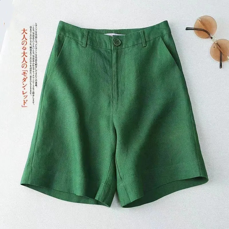 Womens shorts harajuku summer Cotton linen tall waist wide leg pants solid color Ladies trousers drop XMM3311 250224