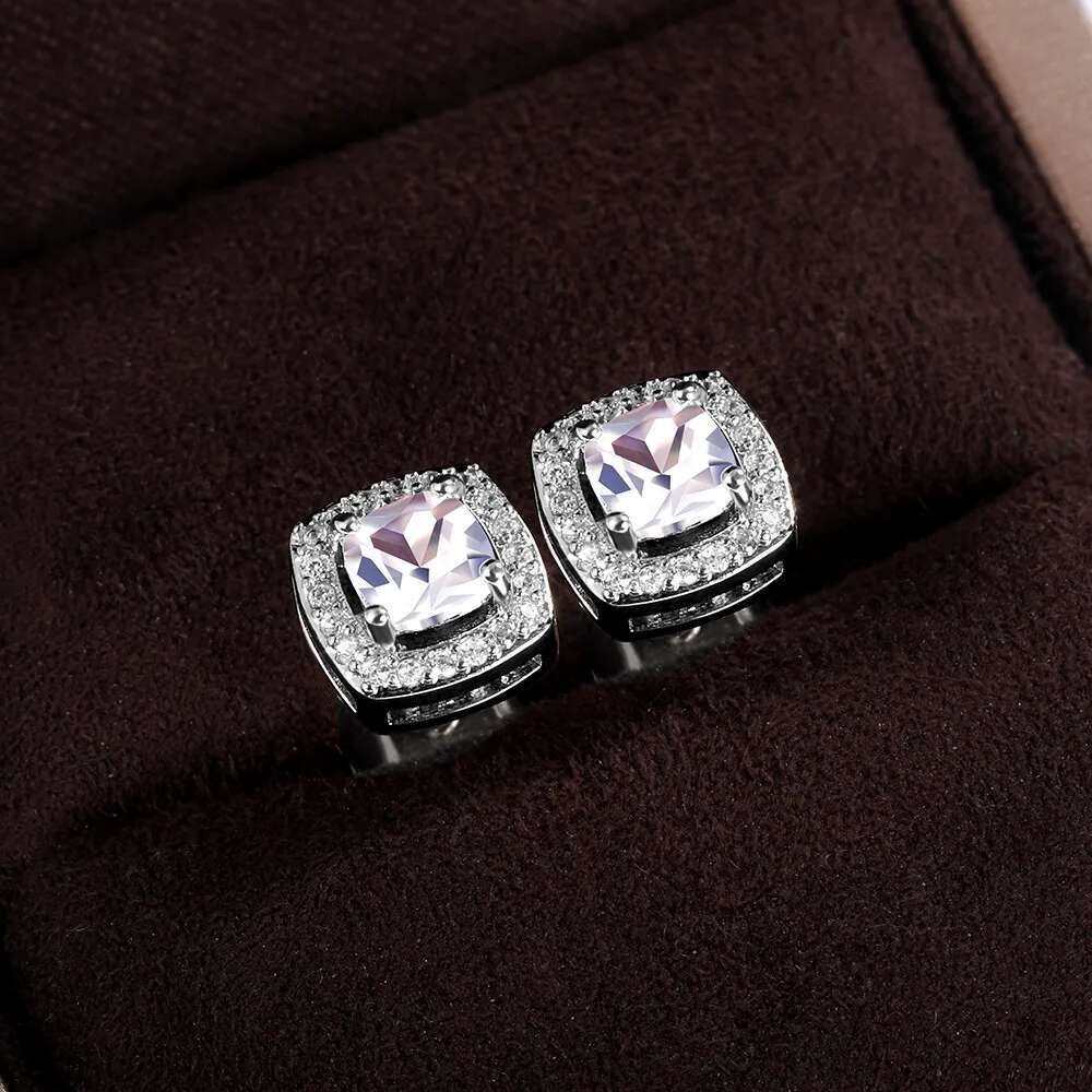TrendMen Hiphop Rock Square Cubic Copper Zirconia Stud Earrings For Men Boy Sier Color Metal Crystal Earring Party Ear Jewelry