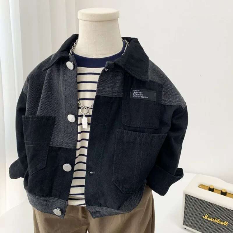 Ddmyshoesvip Baby Boy Korean Patchwork Denim Jacket New Toddler Handsome Casual Fashionable Coat For Children S Spring Autumn Wear