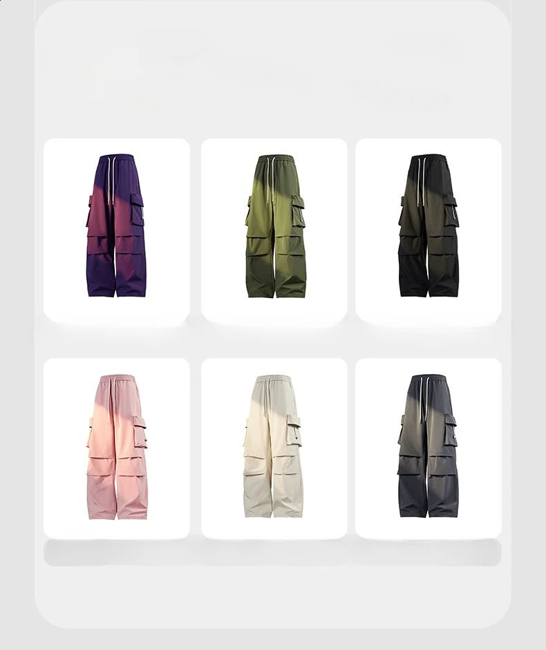 Streetwear Y2k pants Harajuku multi pocket cargo pants loose sports waterproof lightweight casual pants mens retro style 250225
