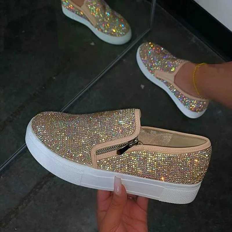 2022 New Fi Loafers Shiny Rhine Zipper Shoes Womens Outdoor Casual Shoes Womens Thick Sole Vulcanized ShoesXJ250301
