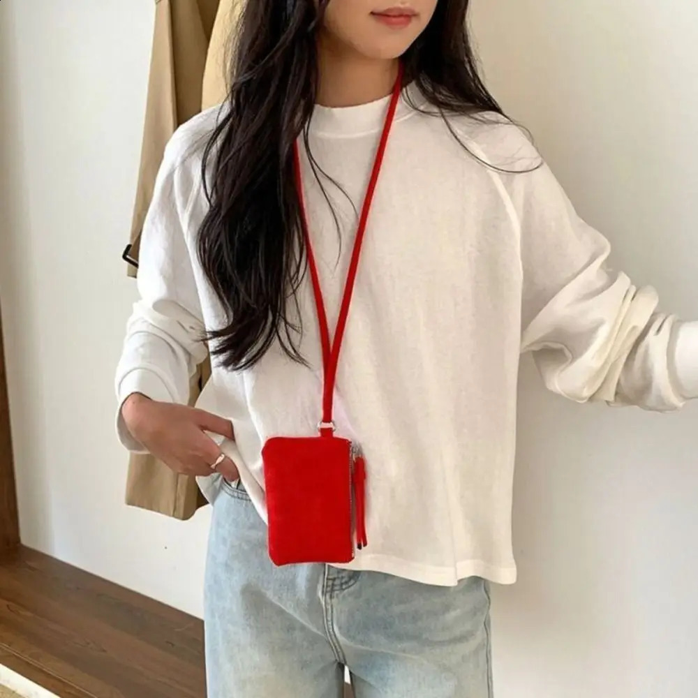 Leopard Print Suede Coin Purse Portable Lipstick Key Bag Women Shoulder Bag Mini Storage Bag Small Wallet Travel Neck Bag 250228