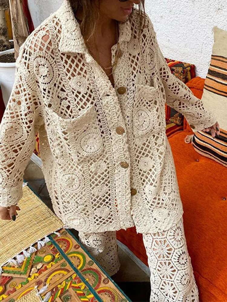 Casual Hollow Out Loose Shirts For Women Lapel Long Sleeve Patchwork Button Minimalist Cjic Blouses Female New