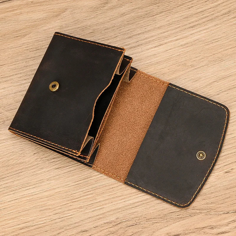 Vintage Coin Purse Short Wallet Crazy Horse Leather Short Purse Retro Fashion Mini Purse Cowskin Men Wallets Drop 250228