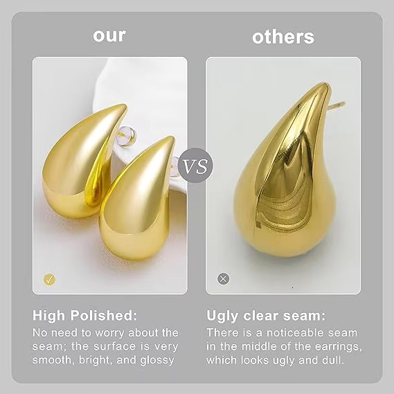 Fashion Big Large Tear Drop Stainless Steel Earrings Gold Plated Earring for Women Jewelry