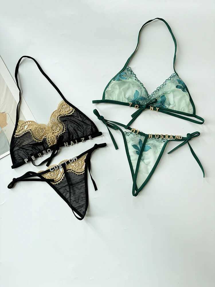 Personality Custom Name Crystal Letter Womens lingerie Set Lace Underwear+Panties G-String Bra Set Sexy Body Jewelry Wife GiftXJ250301