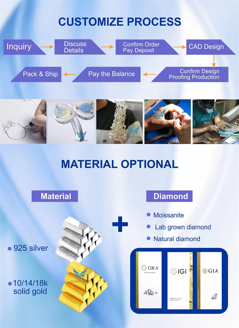 Tianyu Marriage Cvd Engagement Solid Real 10k 14k Custom Lab Grown Dia Gold Wedding Rings Set for Women With Certificate