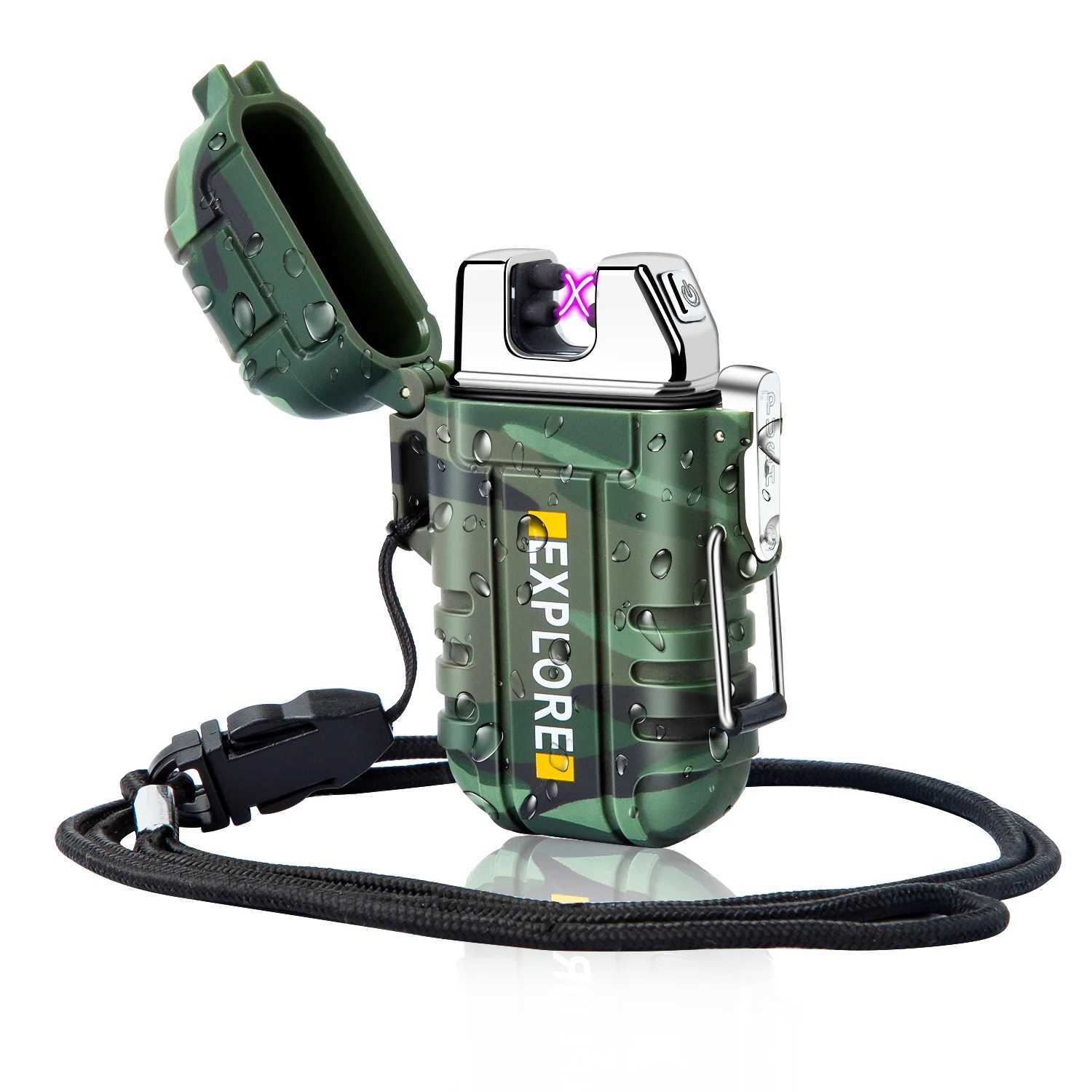 Waterproof Electric Lighter Windproof Dual Arc USB Rechargeable Flameless Plasma Lighters for Camping Hiking Survival TacticalT250301