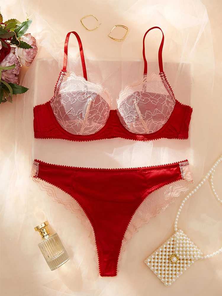 Lingerie Sexy Hot Lace Transparent Female Underwear Romantic Red Bra Sets Sexy Girl Intimate Outfits Push Up Ensemble LingerieXJ250301
