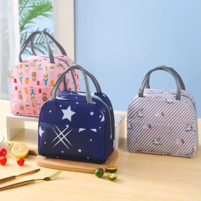 Insulated Lunch Bag with Flower Cat Pattern Waterproof Lunch Box Bag for School and Office Keep Your Food Fresh and Delicious 250228