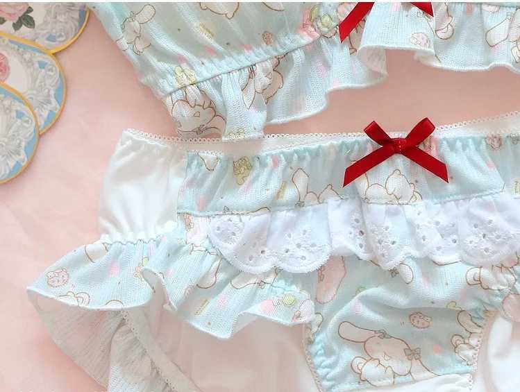 Kawaii Embroidered lace lingerie bra with panties push up brassiere panty lady sexy cute lolita bralette pants sets outdoor wearXJ250301