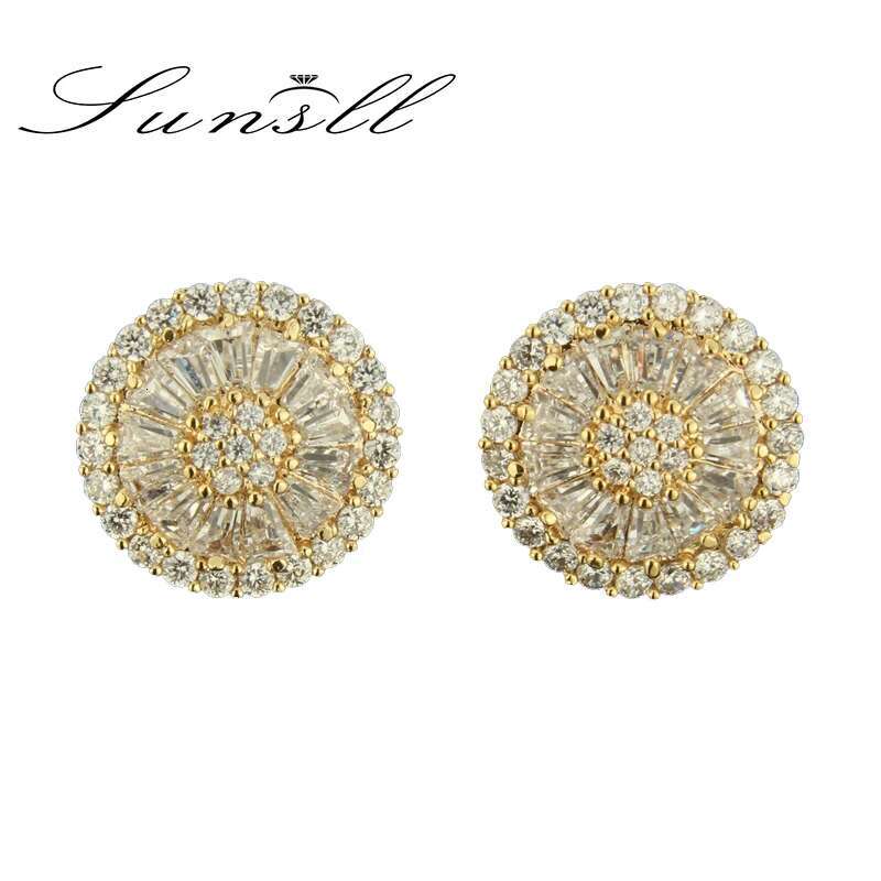 SUNSLL Pins Clear Cubic Zirconia Round Pizza Stud Earrings For Women Girls Gold Color Banquet Party Fashion Jewelry Gifts