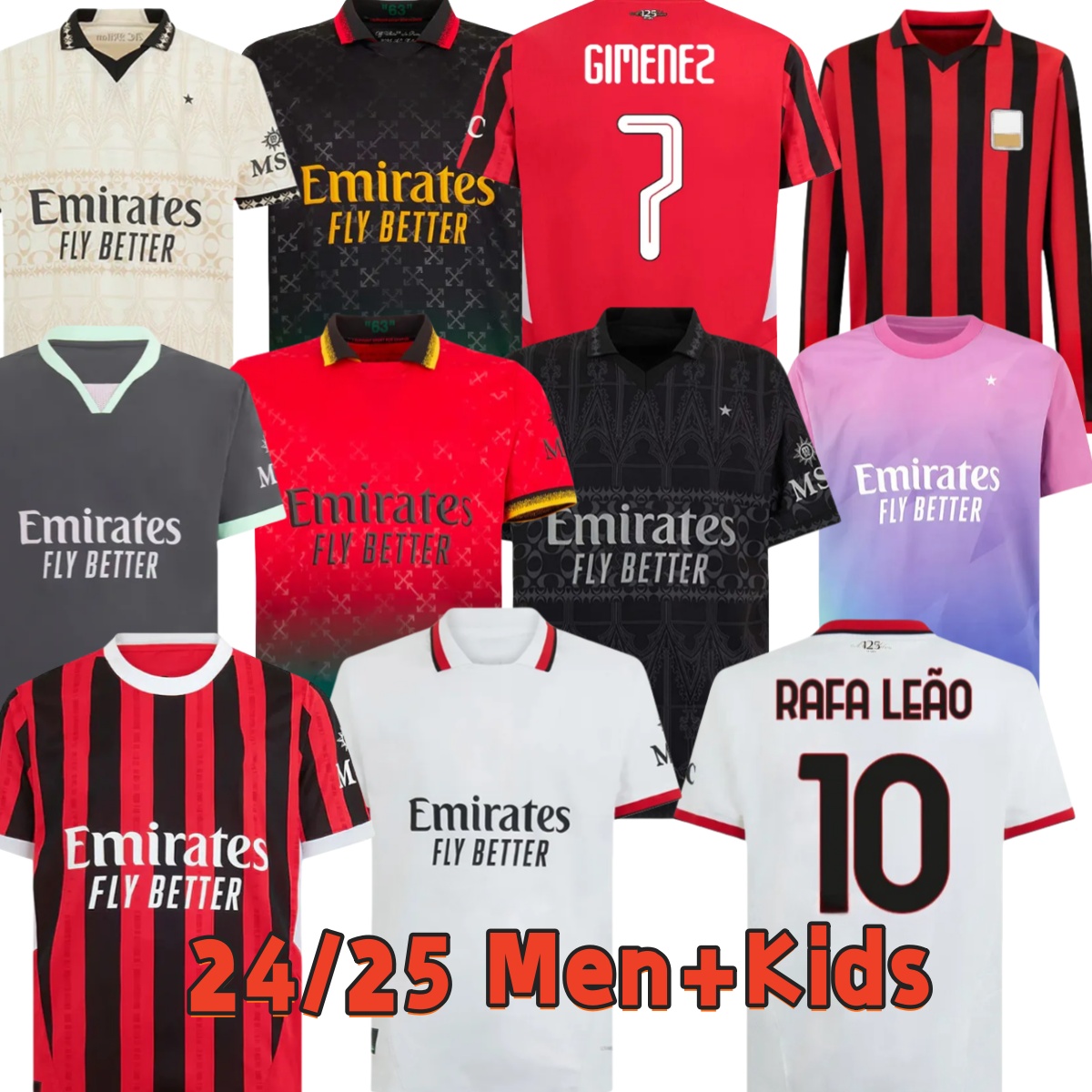 24 25 GIMENEZ Soccer Jerseys 125th BONDO PULISIC AC THEO RAFA LEAO 2024 2025 MILANES SOTTIL goalkeeper M.MAIGNAN REIJNDERS Football Shirts Men Kids Kits sets 323