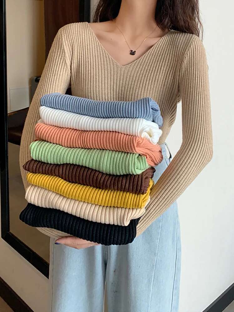 2024 Basic B-neck Solid Autumn Winter Pullover Women Female Knitted Ribbed Slim Long Sleeve Badycon High Quality Sweater