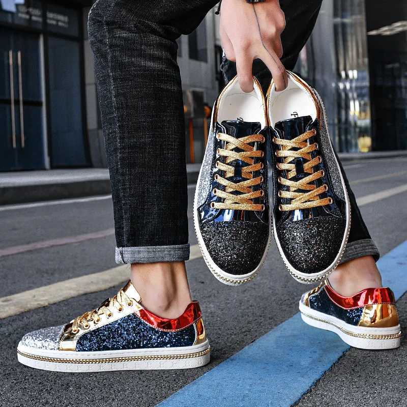 High-Quality Couples Luxury Sequined Shoes Trend Color Mahing Low Skateboard Sneakers Man Comfortable Soft Shiny Shoes For MenXJ250301