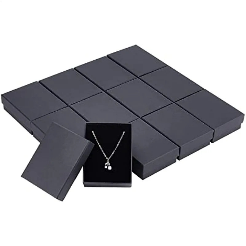 12 Pcs Black Rectangle Jewelry Box 3.5x2.8x1.2 Cardboard Jewelry Boxes with Sponge Inside Kraft Paper Boxes Diy 250222