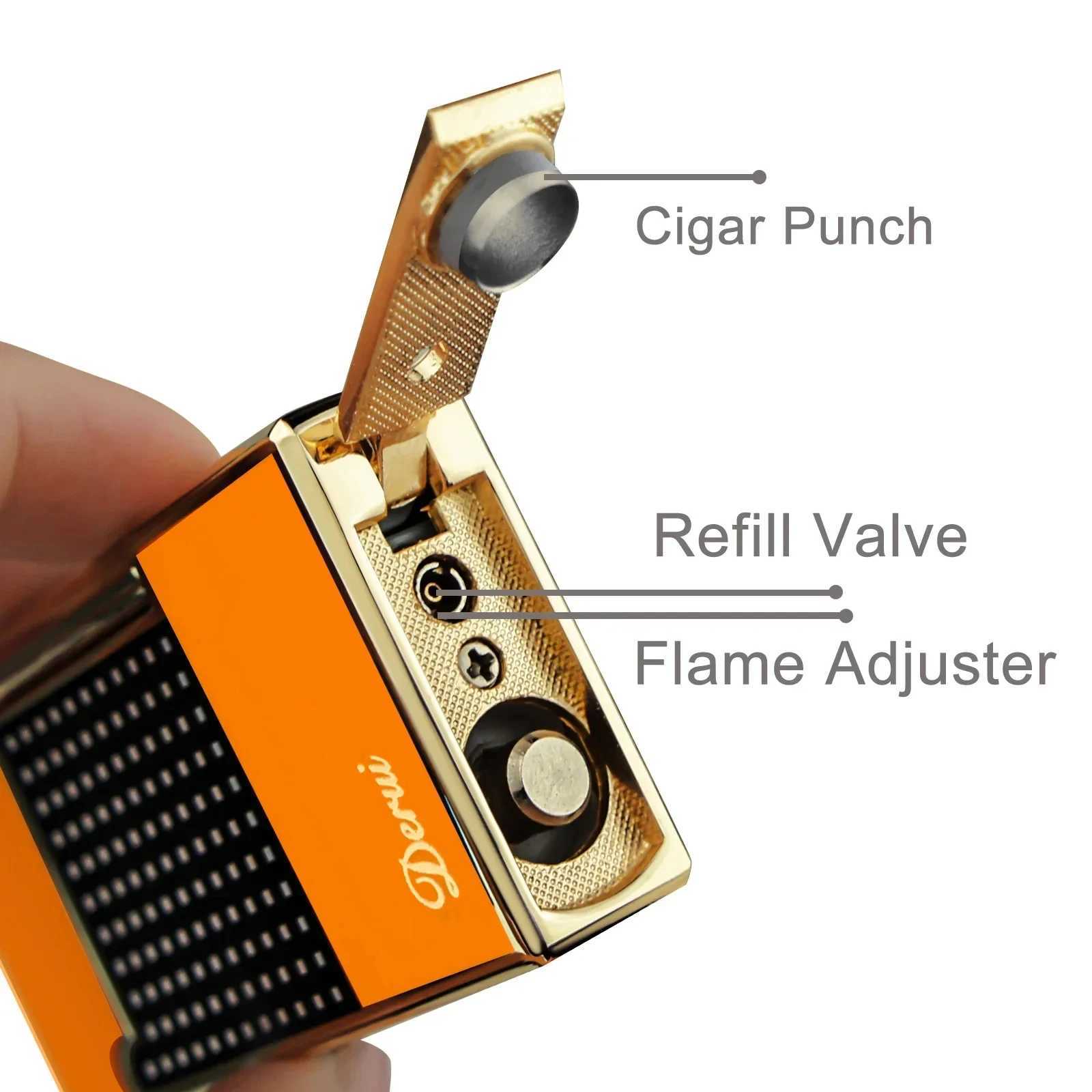 Cigar Lighter Torch Jet Blue Flame Refillable Butane Gas Flintstone Lighter with Cigar Punch Cigar Accessories for Cigars X250228