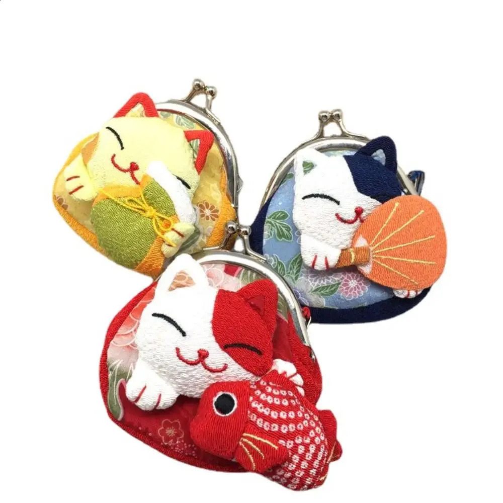 Japanese Style Model Neco Coin Purse Casual Wallets Flower Printing Lucky Cat Clutch Bag Doll PU Card Holder Women 250228