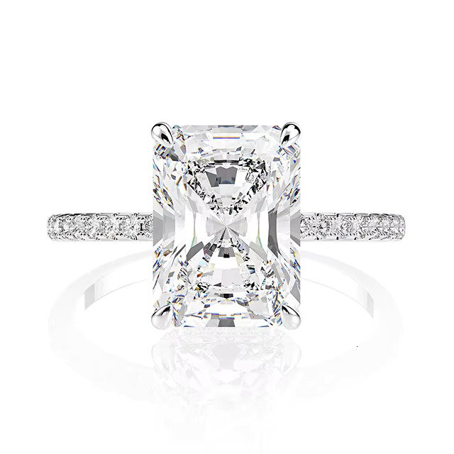 925 Sterling Silver Jewelry 18k White Gold Plated Fancy Emerald Cut baguette CZ Diamond Wedding Ring