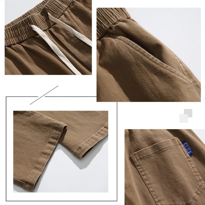 Mens Sports Pants Spring Autumn Casual Loose Khaki Drawstring Stretch Trousers Hip Hop Street Clothing Y2K Straight Leg Pants 250225