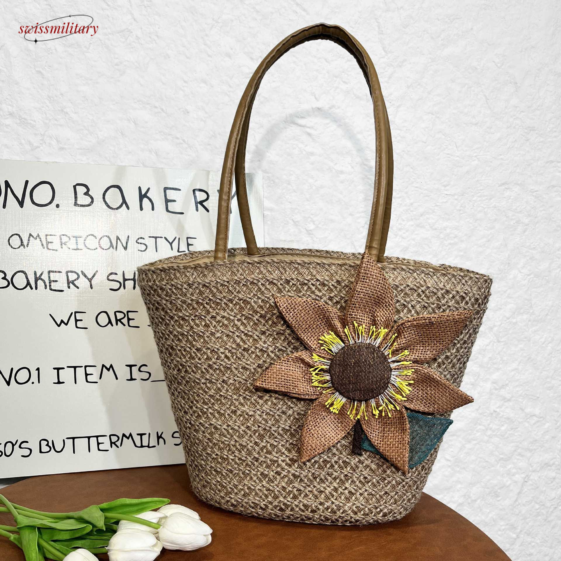 2025 new pastoral straw hemp flower woven beach summer seaside travel holiday shoulder bag #swissmilitary