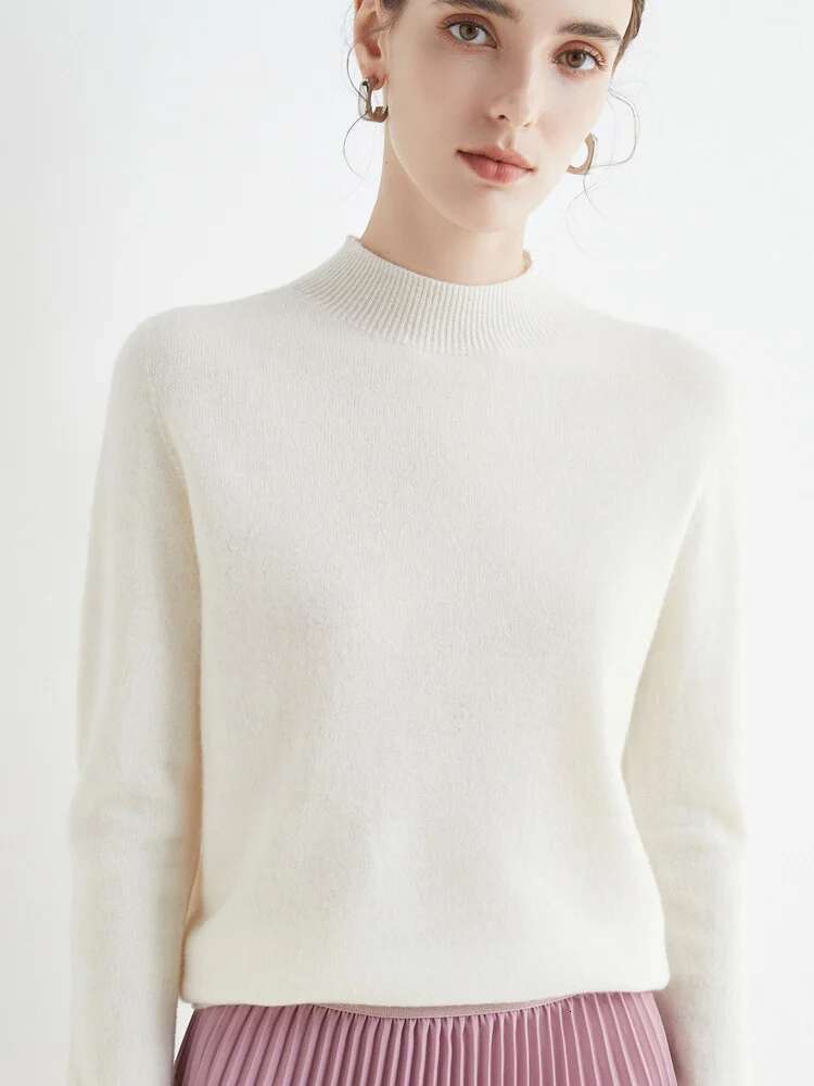 2025 Autumn Winter Solid Mock-neck Pullover Sweater For Women Casual Knitwear Female Clothing Basic Soft Tops