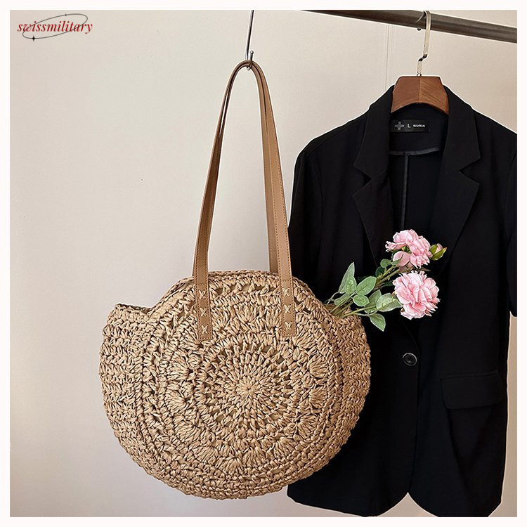 2025 Summer New Fabric Tote Fashion Trend Travel Seaside Play Grass Woven Shoulder Bag #swissmilitary