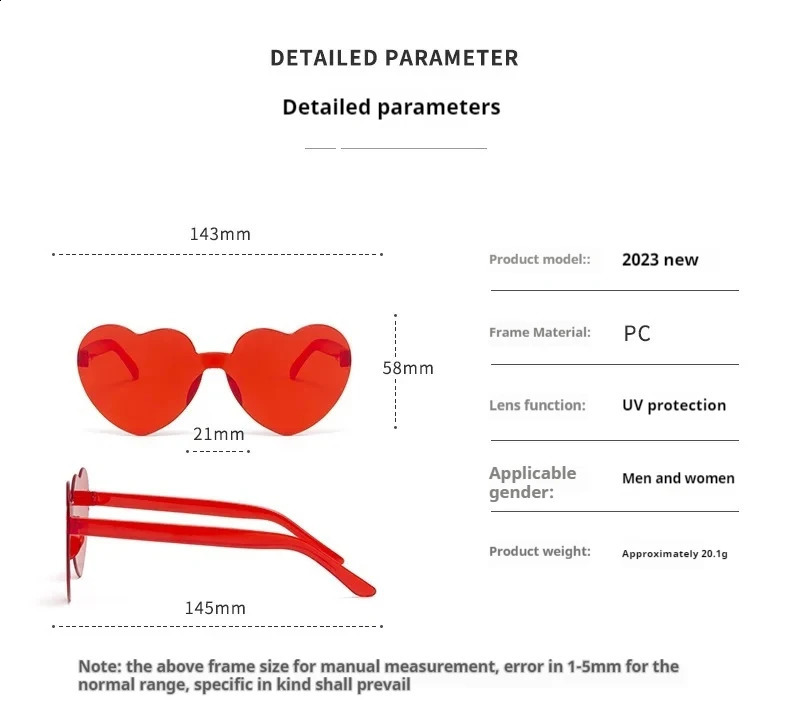 1/3/12/20PCS Heart Sunglasses Love Sunglasses Jelly Color Frameless Heart-shaped Glasses Color Glasses 250221