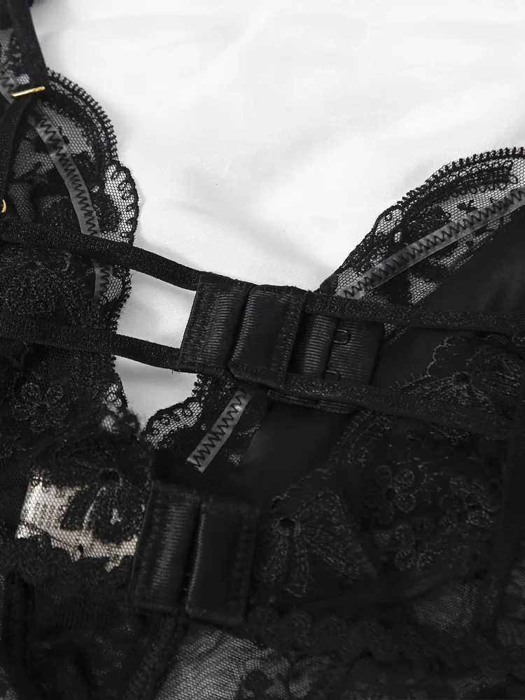 Sexy lace one-piece sling sleepwear French cut pleated strapless lingerie set bra lingerieXJ250301