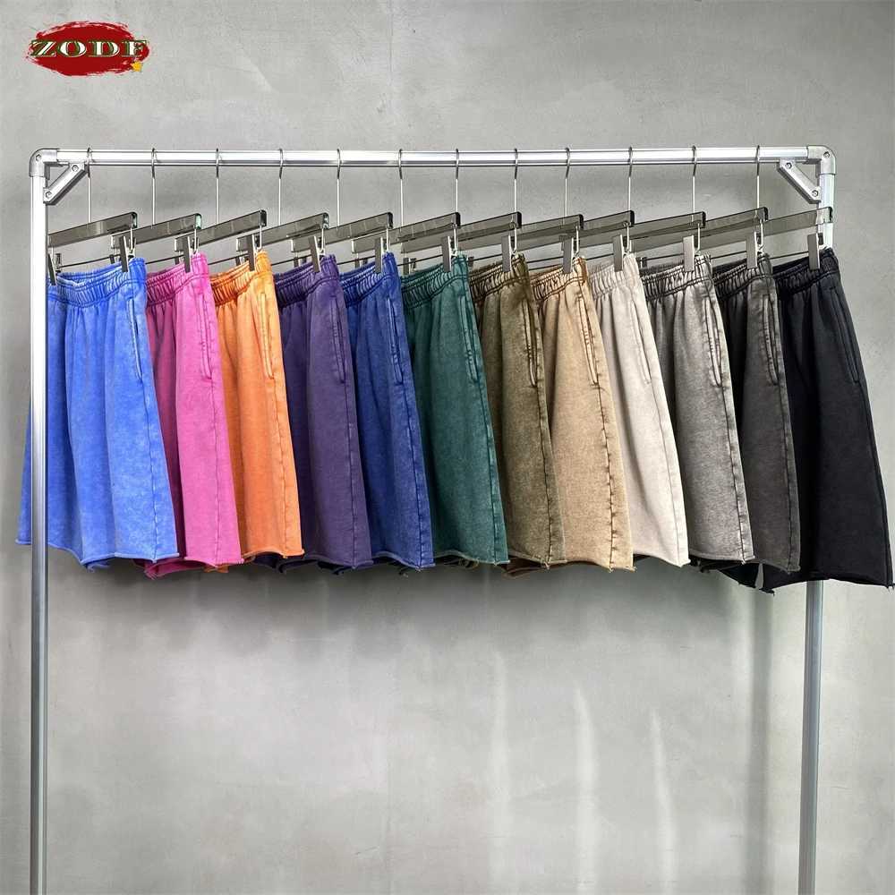 ZODF Vintage Men Summer Batik Washed Cotton Shorts Unisex High Street Distressed Loose 420gsm Short Pants Brand Clothes HY0817 J250515