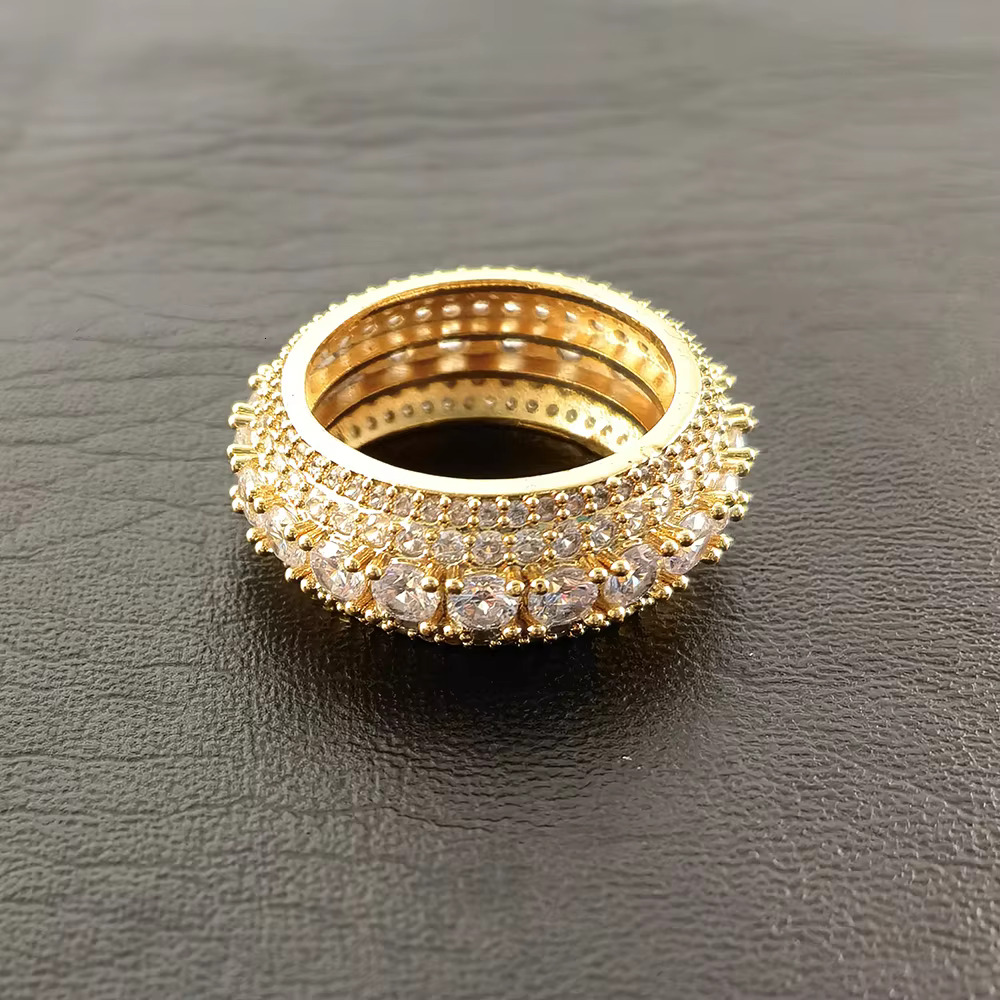 Fashion Selg Hiphop Gold Plated Unisex Iced Out CZ Royal Lab Dia Wedding Engagement Band Ring