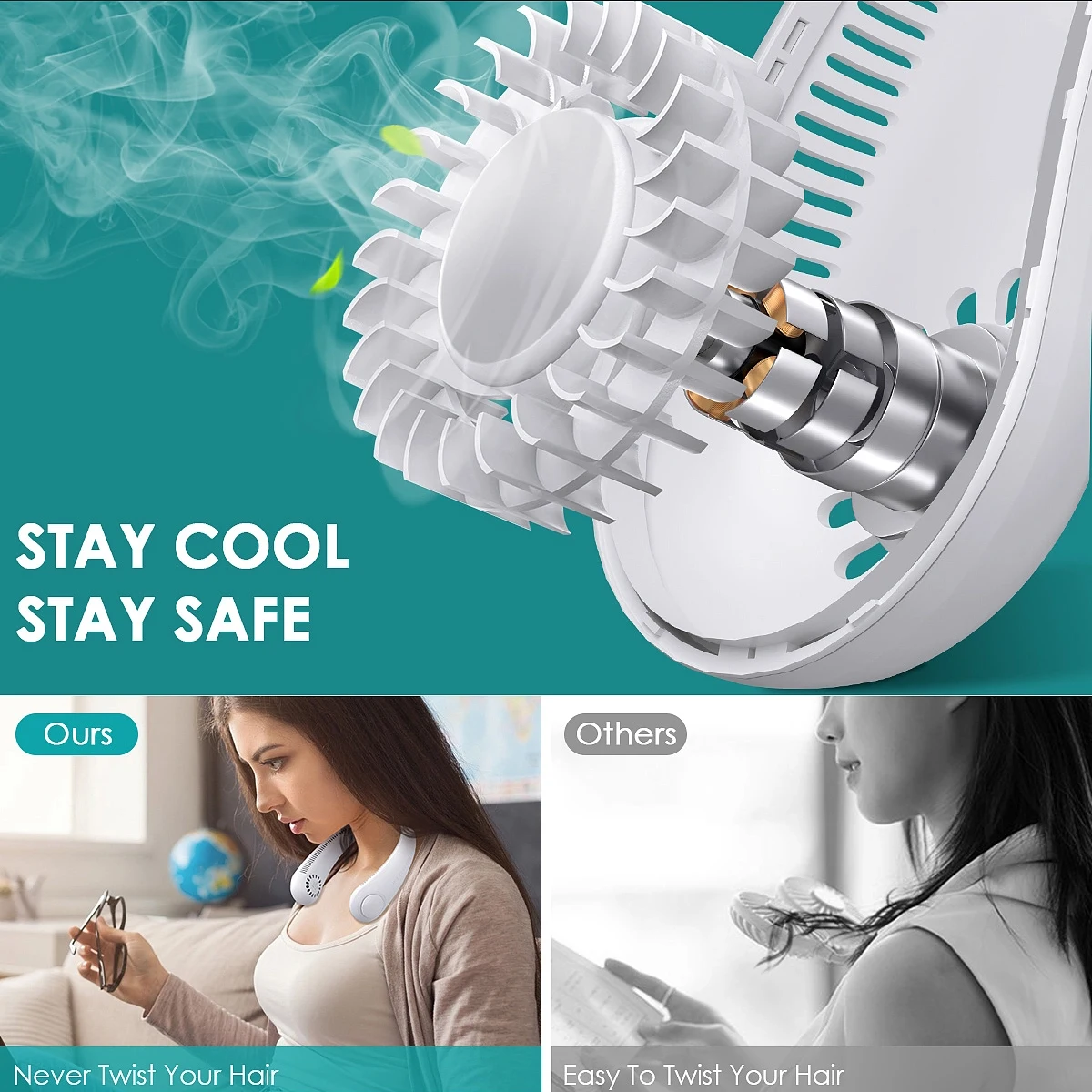 2024 Leaf Less Neck Hanging Small Fan USB Charging Outdoor Portable Portable Sports Neck Hanging Fan Essential for Lazy People