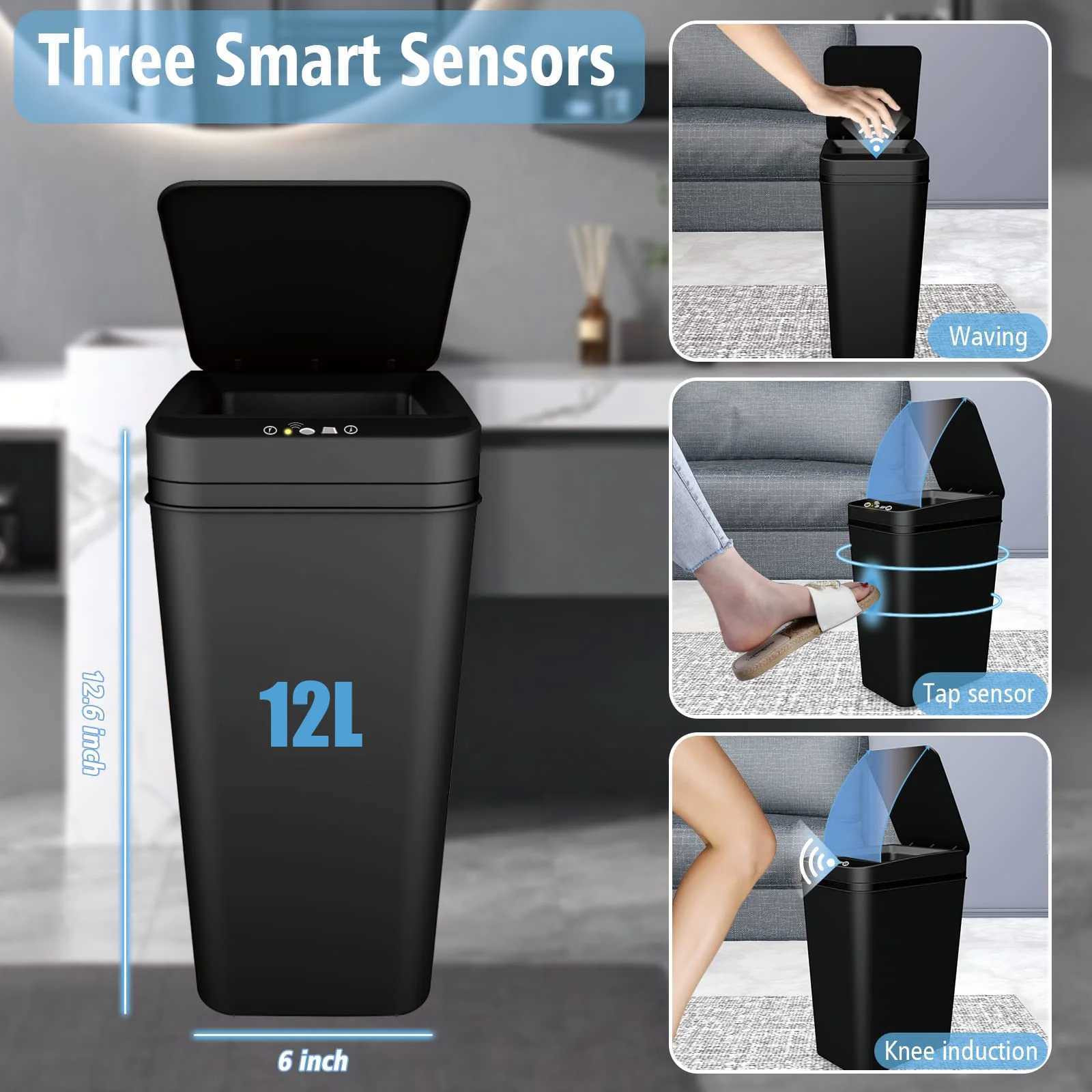 Bathroom Trash Can with Lid Touchless Autatic Garbage Can Slim Motion Sensor Smart Trash Bin for BedroomOffLiving Room Y250301