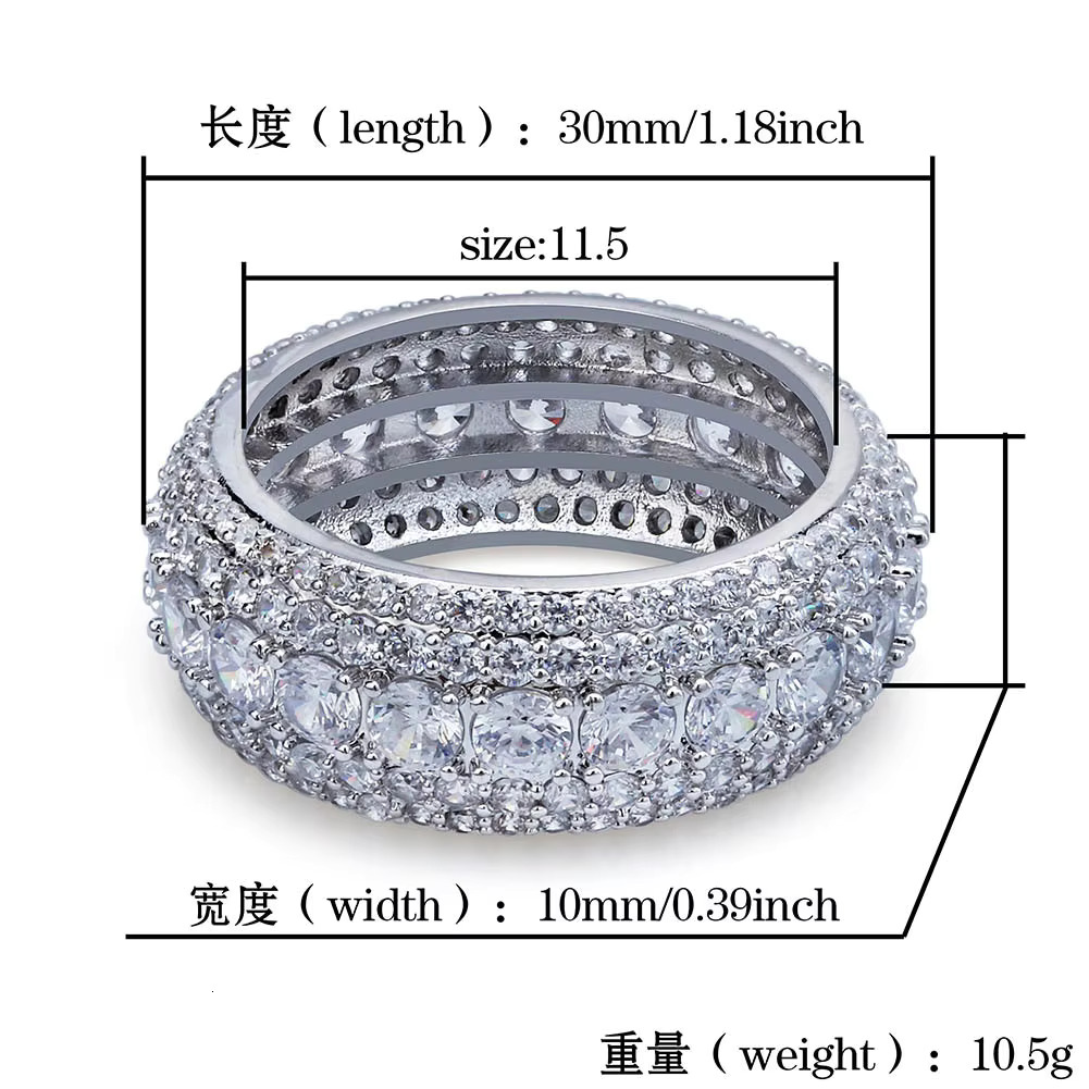 Fashion Selg Hiphop Gold Plated Unisex Iced Out CZ Royal Lab Dia Wedding Engagement Band Ring