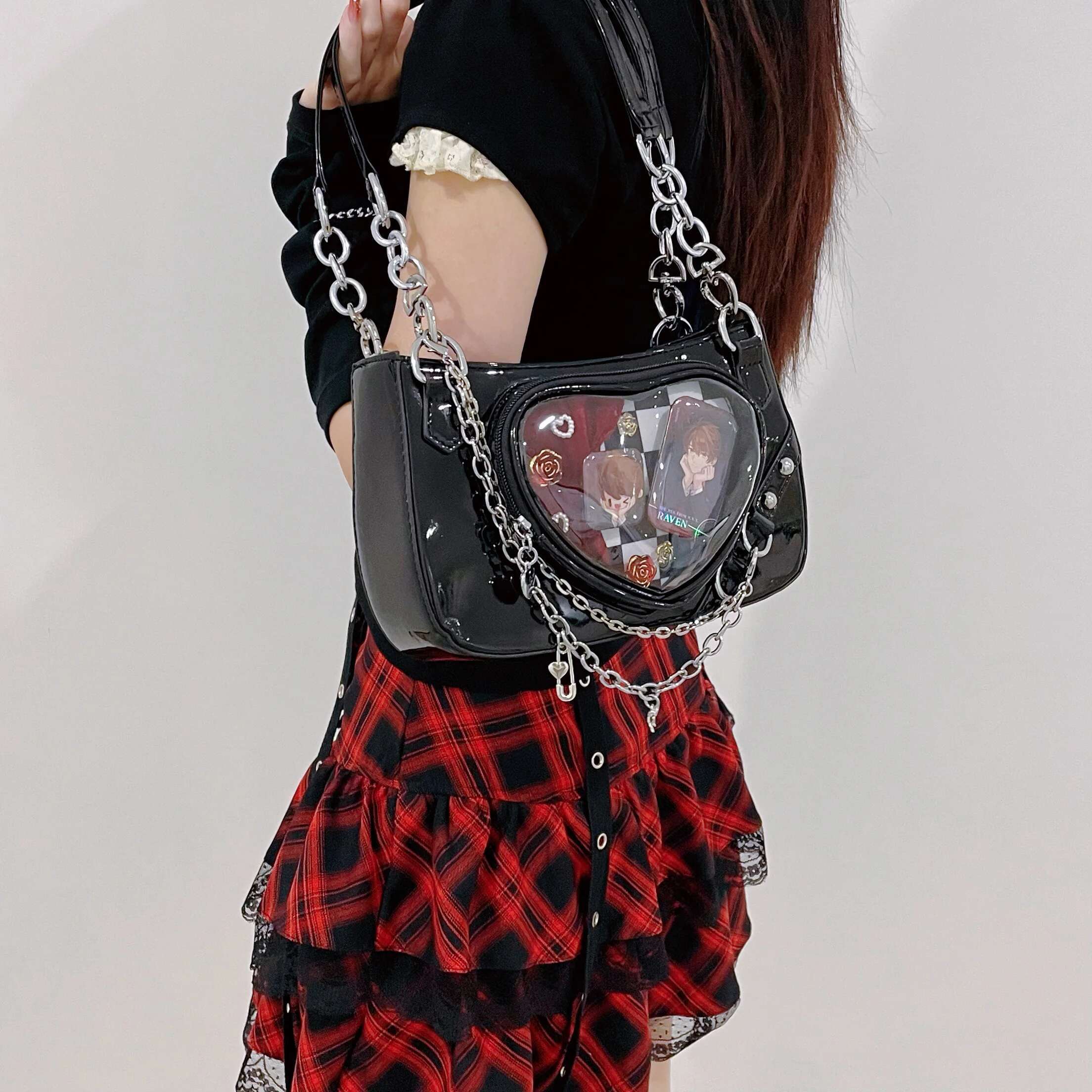 Original Love Pain Asian Culture Hot Girl Sweet Cool Y2k Underarm Bag Women Students Cartoon Backpack Leather Shoulder Bags