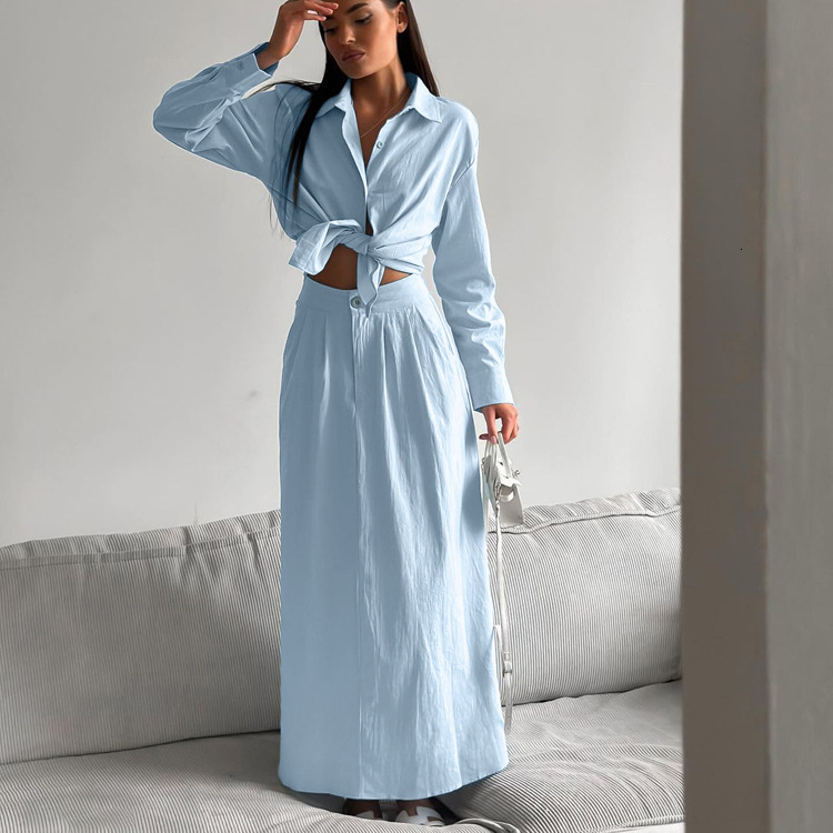 New4 Women's New INS Style Long Sleeved Shirt And Skirt Two-Piece Set With Temperament Commuting Suit