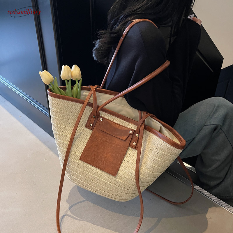 Large Capacity Handheld Straw 2025 fashion woman 2025 Summer New Woven Beach Vacation Shoulder Tote Bag #ddmyNov