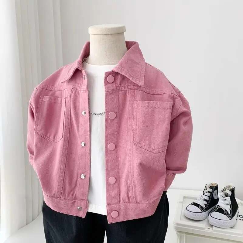 Ddmyshoesvip Boys Girls Denim Cotton Jackets Pink Laple Tops Spring Autumn New Fashion Sweet Cute Coat Jacket Baby Girl Clothes Yrs