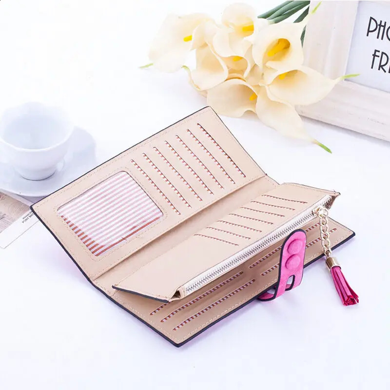 Women Wallet Lady Clutch Leather Frosted Tassel Female Wallets Long Length Card Holder Phone Bag Money Coin Pocket Ladies Purses 250228