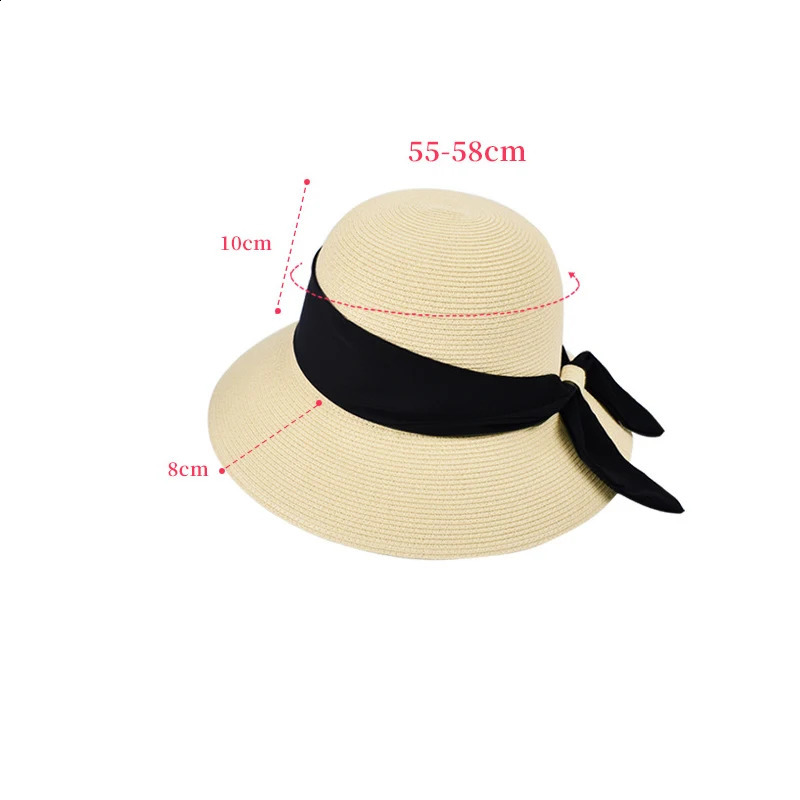 Summer Womens Sun Hat Wide Brim Foldable French Tie Straw UV Protection Casual Sun Hat for Outdoor Activities 55-58cm 250227