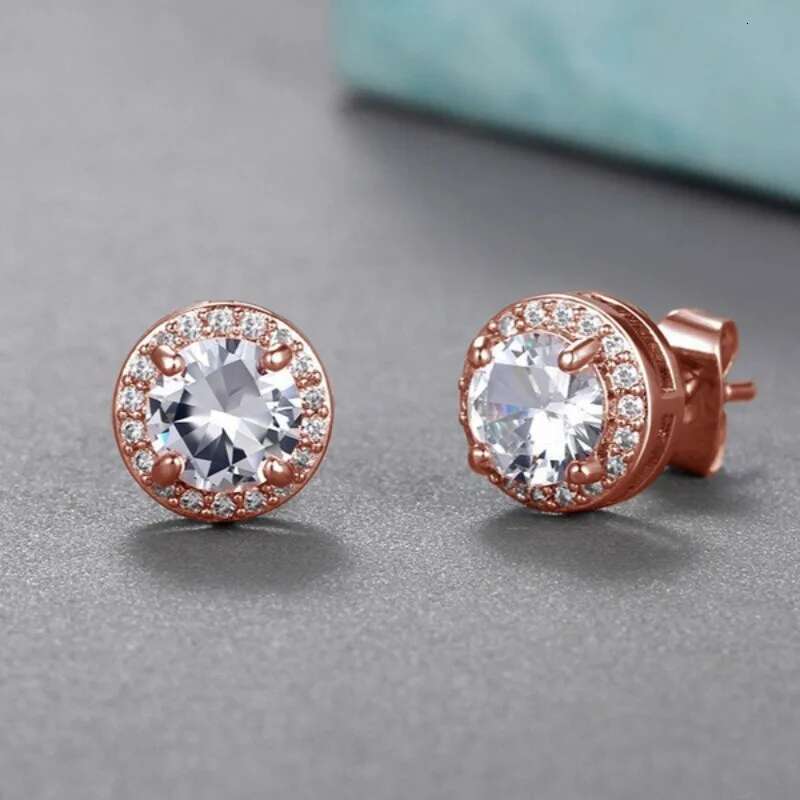 Charm Square Round Stud White Green Blue Stone Sier Rose Gold Color Earrings Women Jewelry